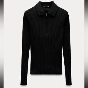 NWT Zara Black Ribbed Polo